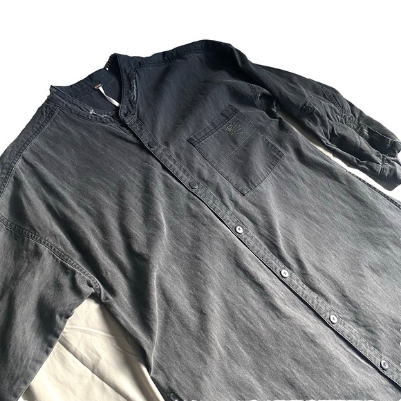 Free People Dress Raw-Edge Maxi Shirt Gray Cotton Button Down Long Sz S pockets - Picture 2 of 16